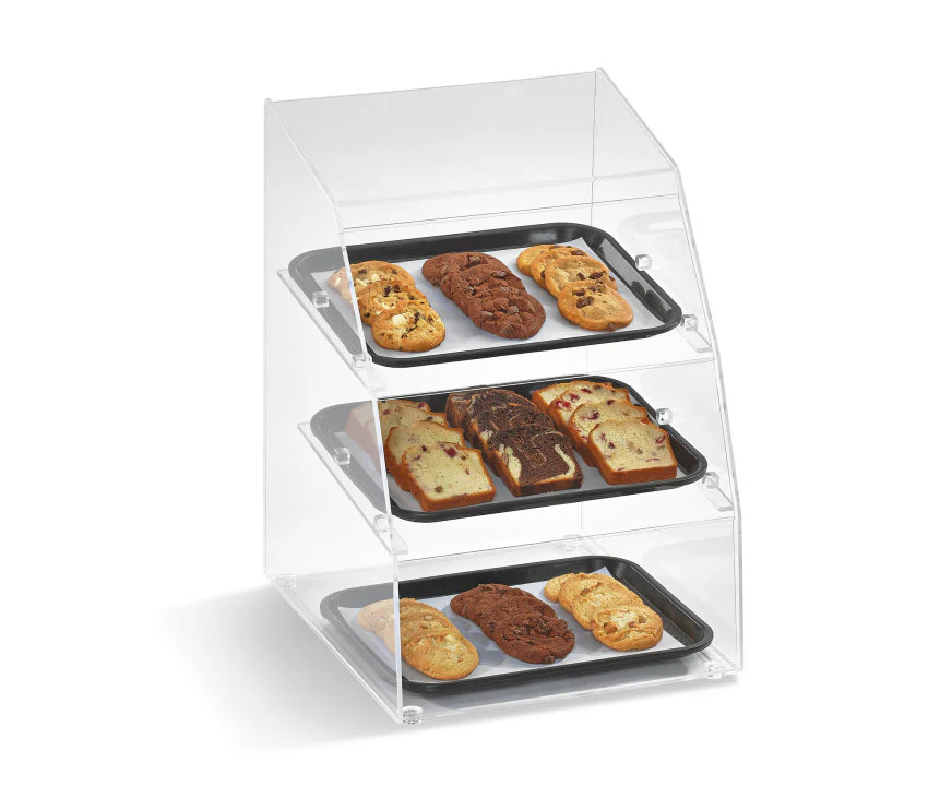 Vollrath MBC1014-3R-06 Countertop Knock-Down 3-Tray Curved Front Acrylic Bakery Display Case with Split Rear Door Doors - Image 2