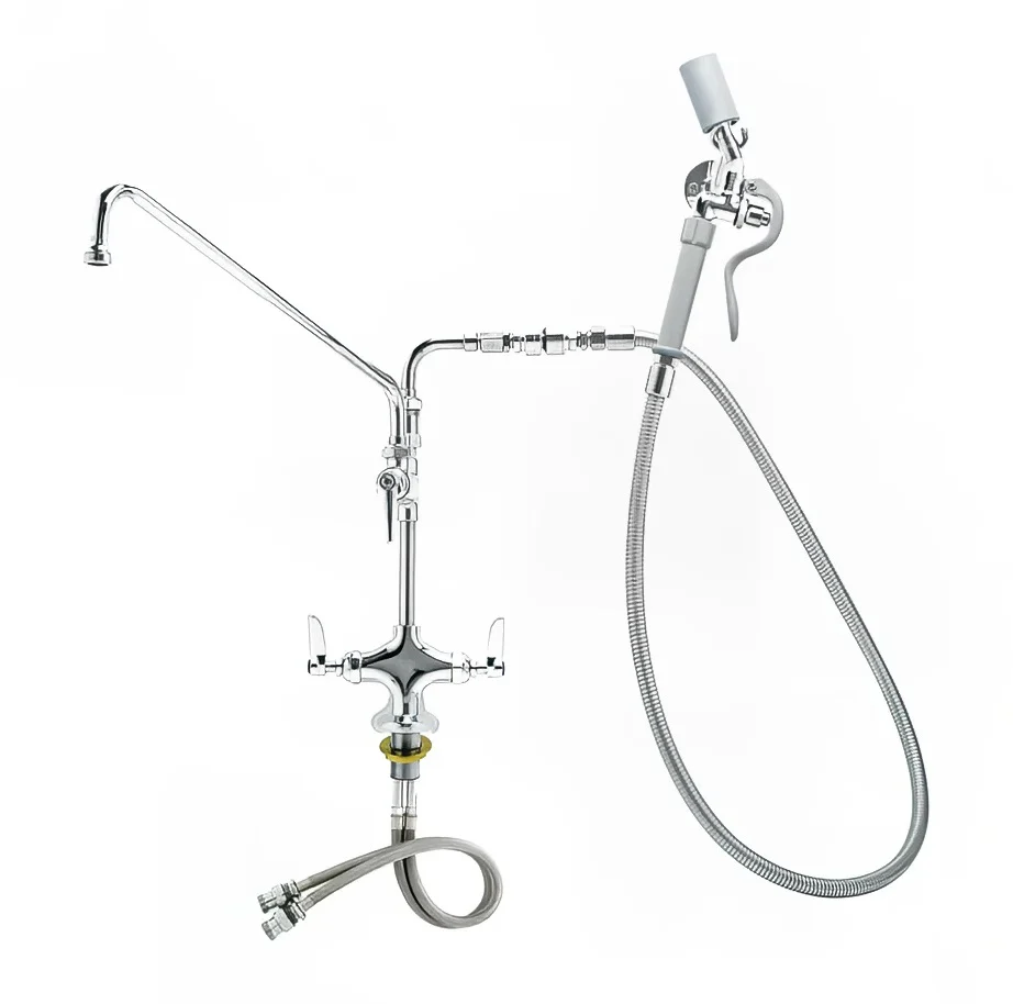 Vulcan DBPTYTS WSHDWN Double Pantry Deck Mount Faucet with Backflow Preventer, 16" Swing Spout, Washdown Hose, and Wall Hook