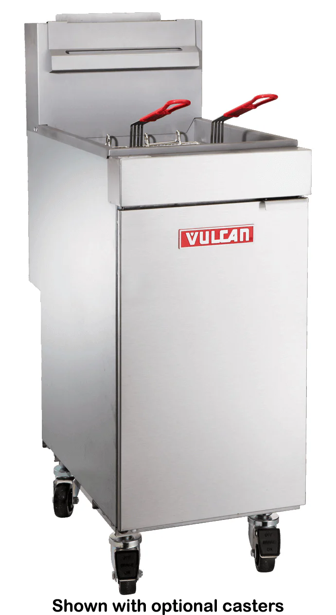Vulcan LG400 Floor Model One Bank Natural Gas Fryer with Millivolt Thermostatic Controls 15-1/2" - Holds 45 to 50 lb. - 120,000 BTU