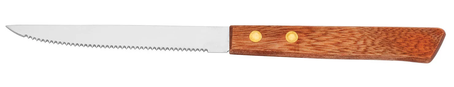 Walco WL750527 Stainless Steel Serrated Pointed Tip Steak Knife with Hardwood Handle 4" - 36/Box - Image 2