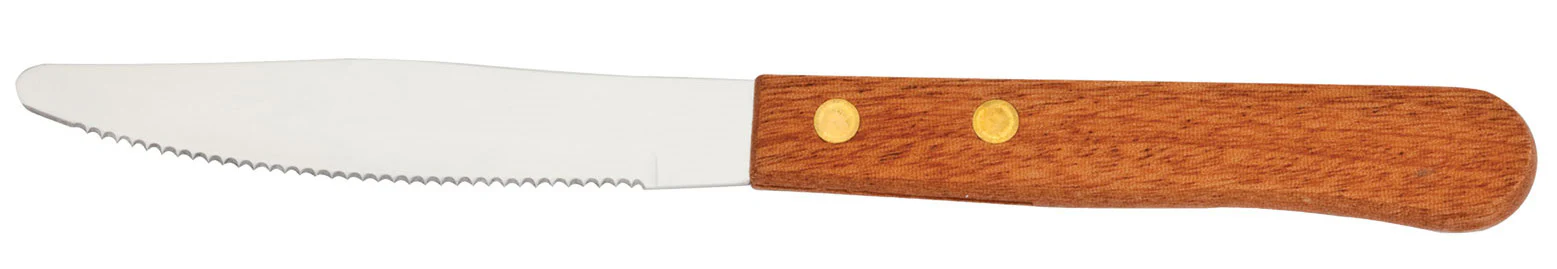 Walco WL760527 Stainless Steel Serrated Round Tip Steak Knife with Hardwood Handle 3-3/4" - 24/Box