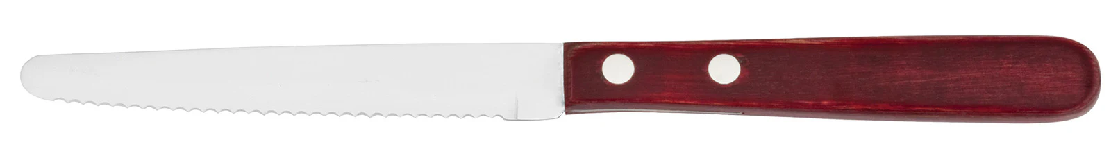 Walco WL970528 Stainless Steel Serrated Round Tip Steer Steak Knife with Red Polywood Handle 4-1/8" - 24/Box - Image 2