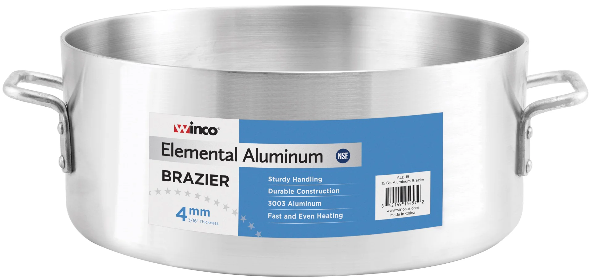 Winco ALB-28 Elemental Aluminum Heavyweight Brazier / Braising Pot 28 qt.