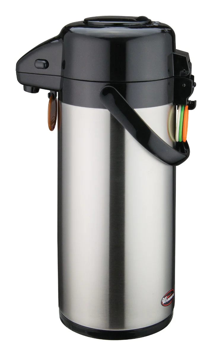Winco APSP-925 Stainless Steel Lined Airpot with Push Button 2-1/2-Liter - 6/Case
