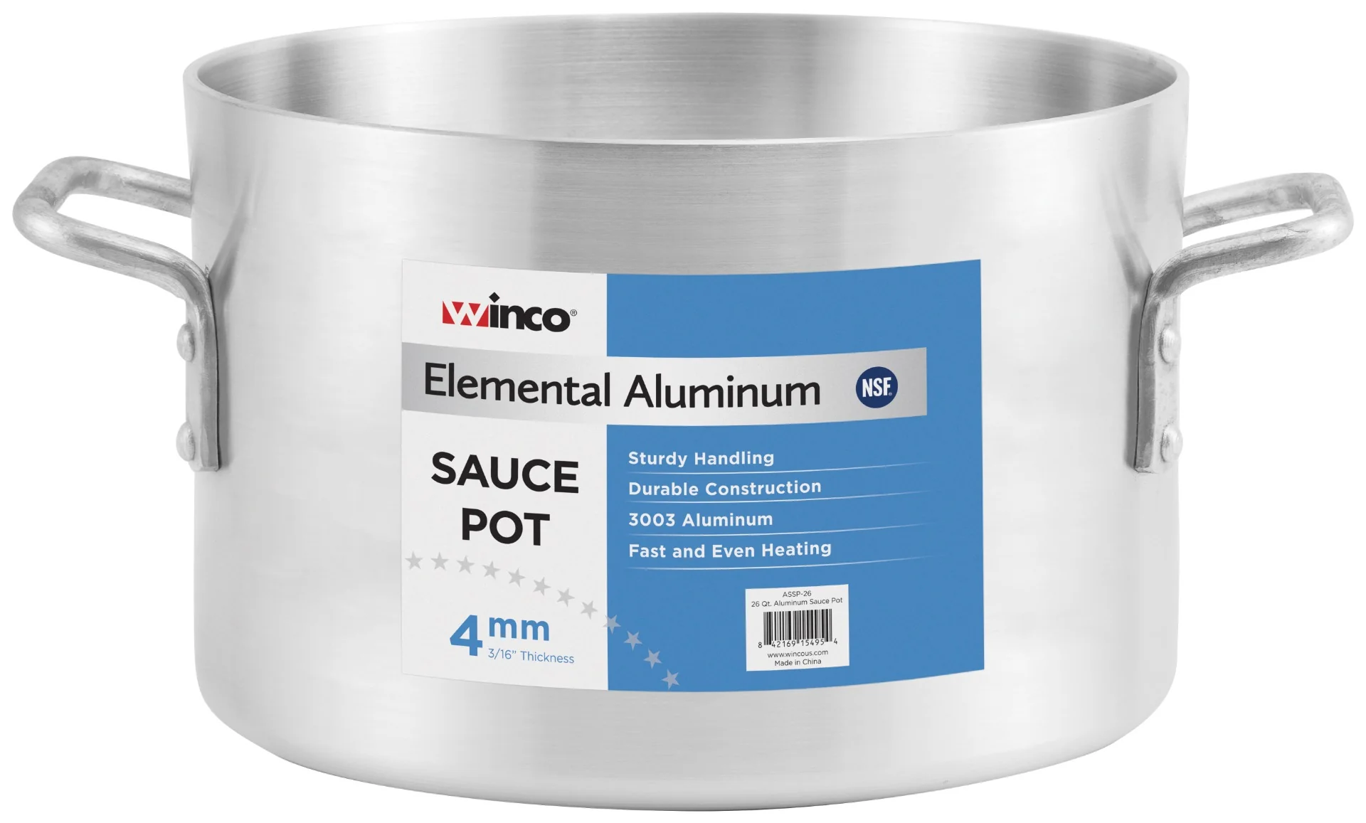 Winco ASSP-14 Elemental Aluminum Heavyweight Sauce Pot 14 qt.