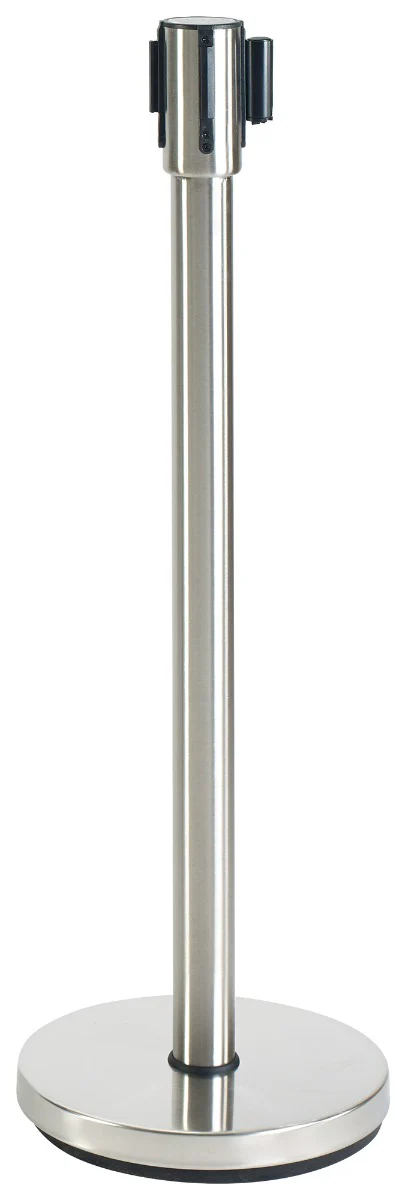 Winco CGS-38S Crowd Control Guidance System Stainless Steel Stanchion Post 35-1/2"H with 6-1/2' Retractable Belt - Silver