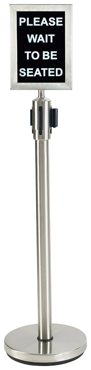 Winco CGS-38S Crowd Control Guidance System Stainless Steel Stanchion Post 35-1/2"H with 6-1/2' Retractable Belt - Silver - Image 3