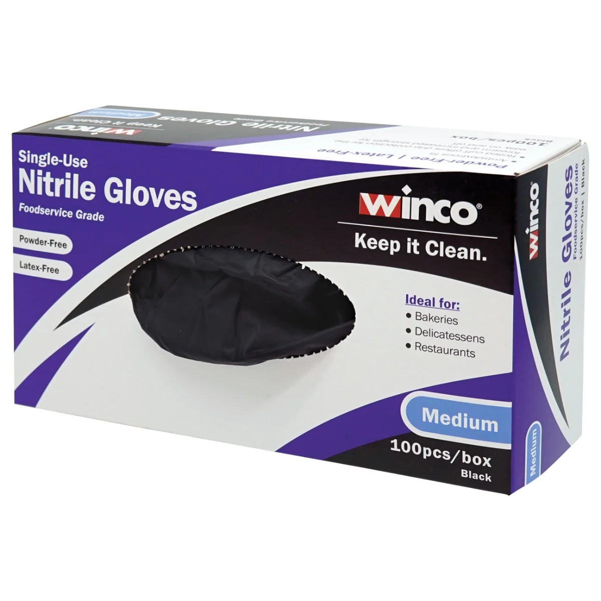 Winco GLN-MB Disposable 3 Mil Guage Powder-Free Black Nitrile Gloves - Medium - 100/Box - Image 4