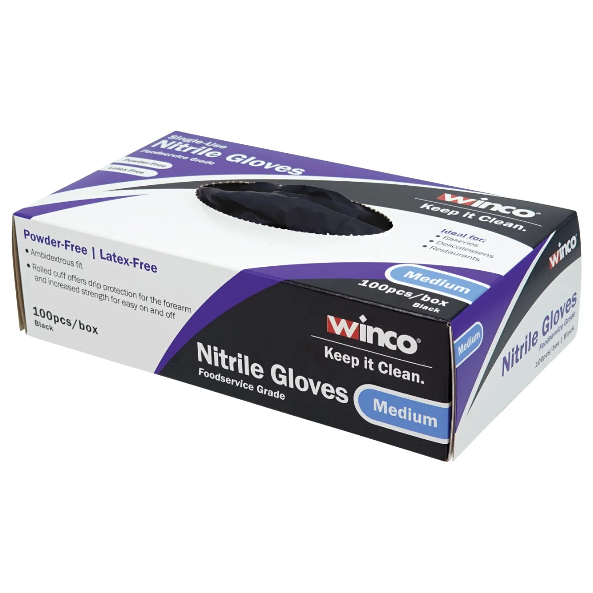 Winco GLN-MB Disposable 3 Mil Guage Powder-Free Black Nitrile Gloves - Medium - 100/Box - Image 5