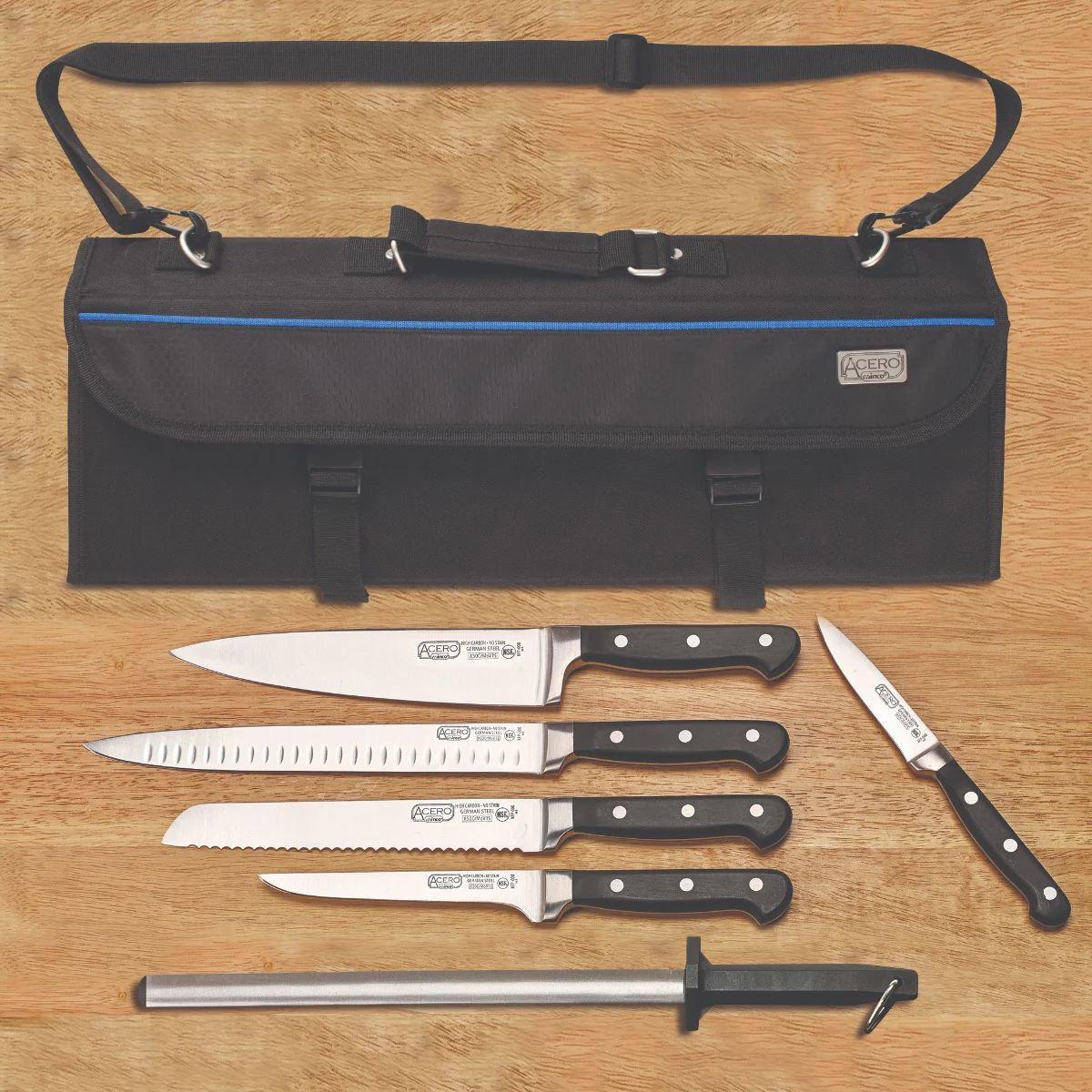 Winco KFP-KITA Acero Cqutlery 7-piece Knife Set with Shears & Knife Bag