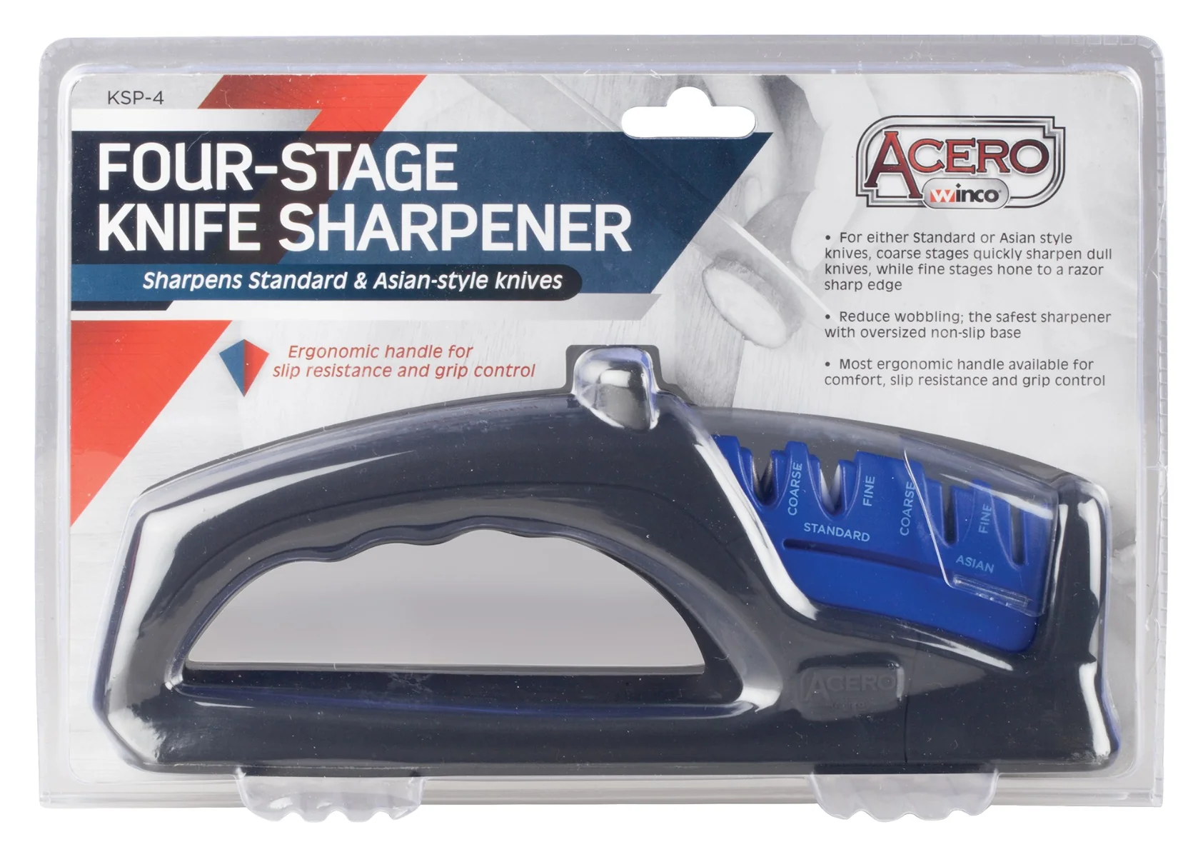Winco KSP-4 Acero Hand Held Four-Stage Knife Sharpener with Black Plastic Ergonomic Handle 9-7/8"L x 2-5/8"W x 3-3/4"H - Image 3