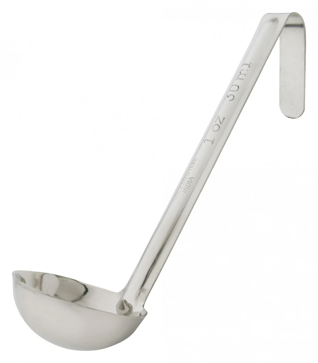 Winco LDI-10SH One-Piece Stainless Steel Ladle with 6" Short Hooked Handle 1 oz.
