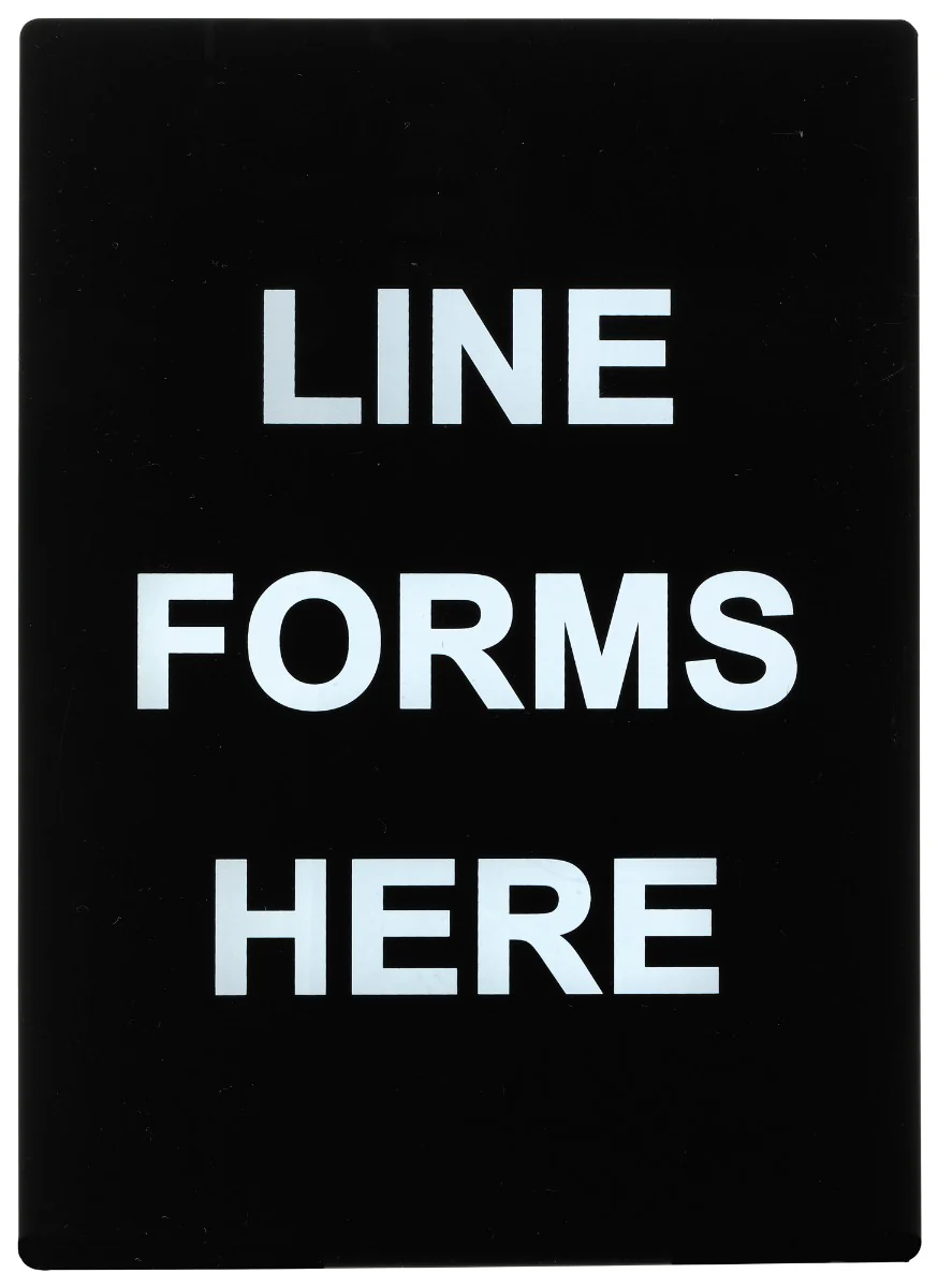 Winco SGN-803 Plastic 2-Sided "Line Forms Here" Stanchion Frame Sign 8-1/2" x 11-3/4" - Black / White