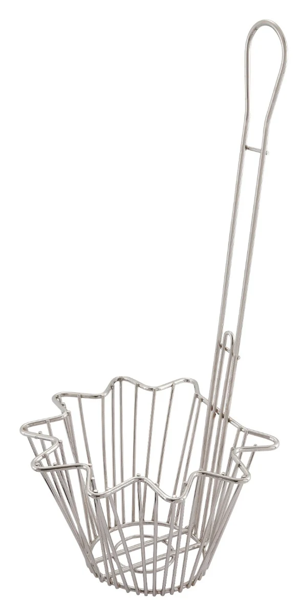 Winco TB-20 Nickel-Plated Star Shape Taco Salad Bowl Fry Basket with 18"L Handle 8-3/10" dia.