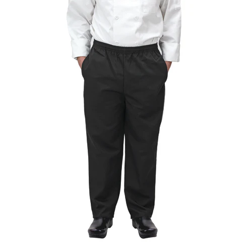 Winco UNF-2KL Black Chef Pants Large Relaxed Fit
