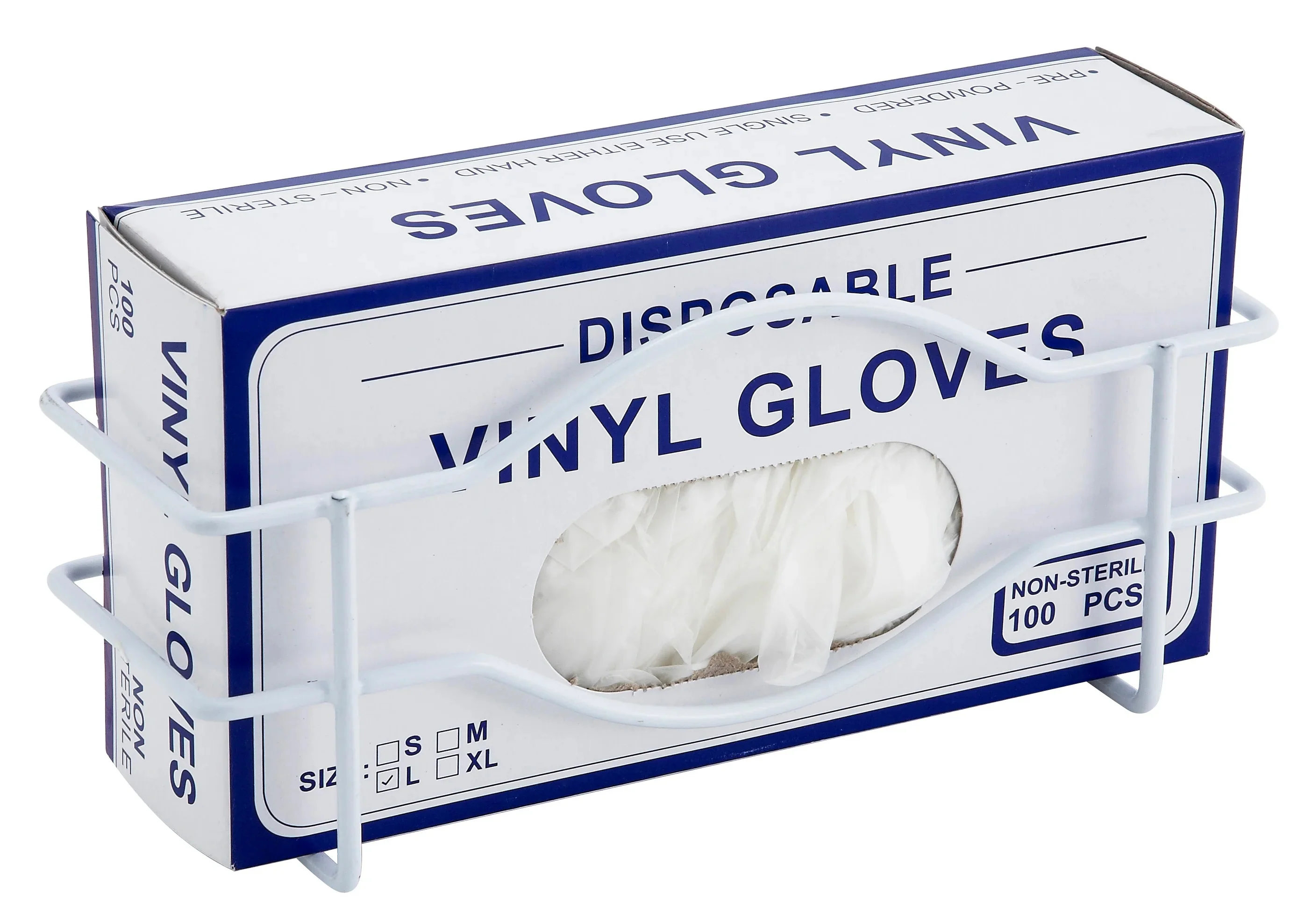Winco WHW-10 Wall-Mount Steel Wire Disposable Glove Box Holder 10-1/4" x 3-1/4" x 4-5/8"H - White - Fits (1) 9-3/4" x 2-7/8" Box - Image 4